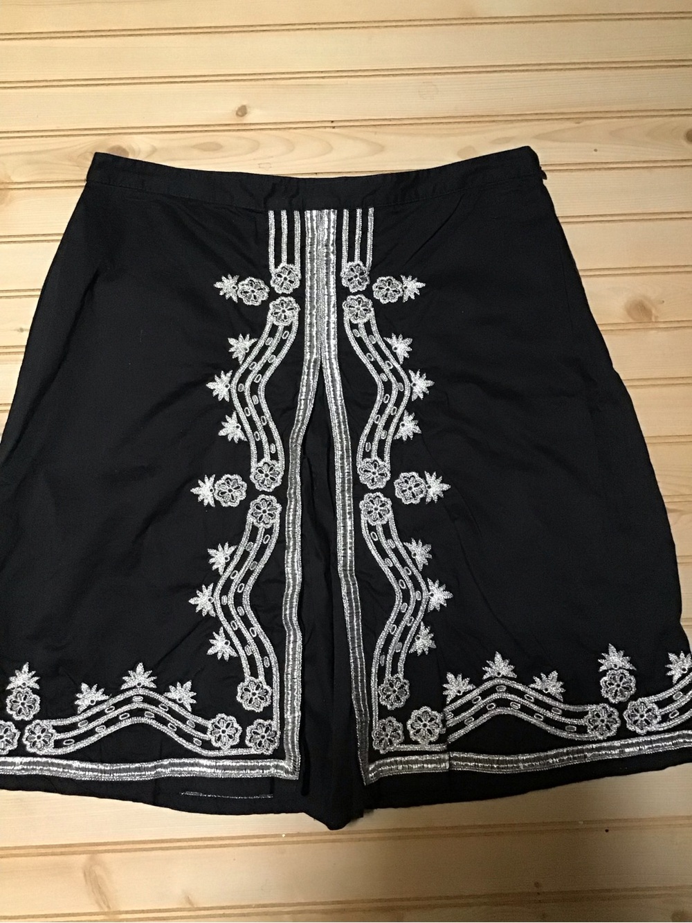 Old Navy Black 100% Cotton Silver Metallic Trim Low‎ Waist Skirt Made In India 6